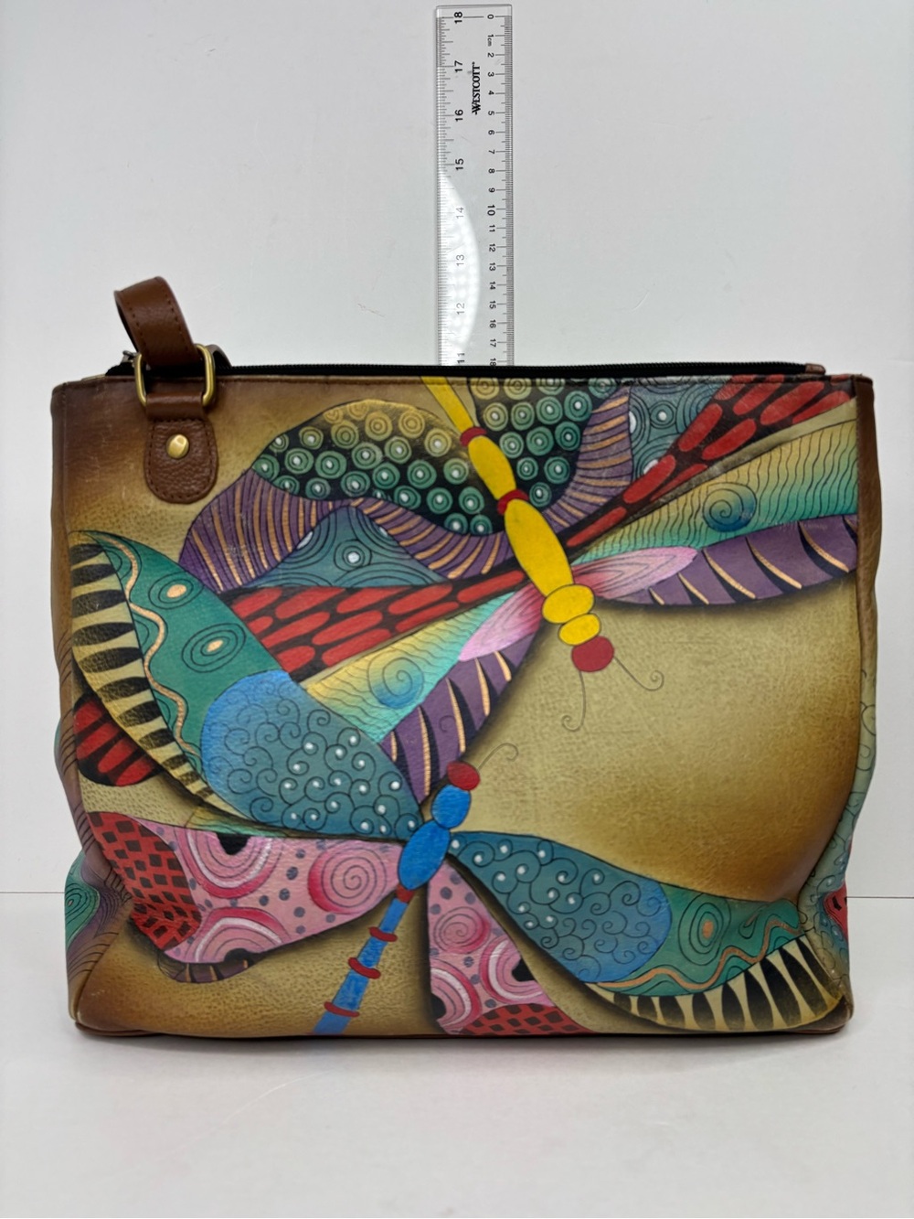 Anna Anuschka Painted Leather Dragonflies Colorful Artisan Shoulder Bag - Picture 10 of 13